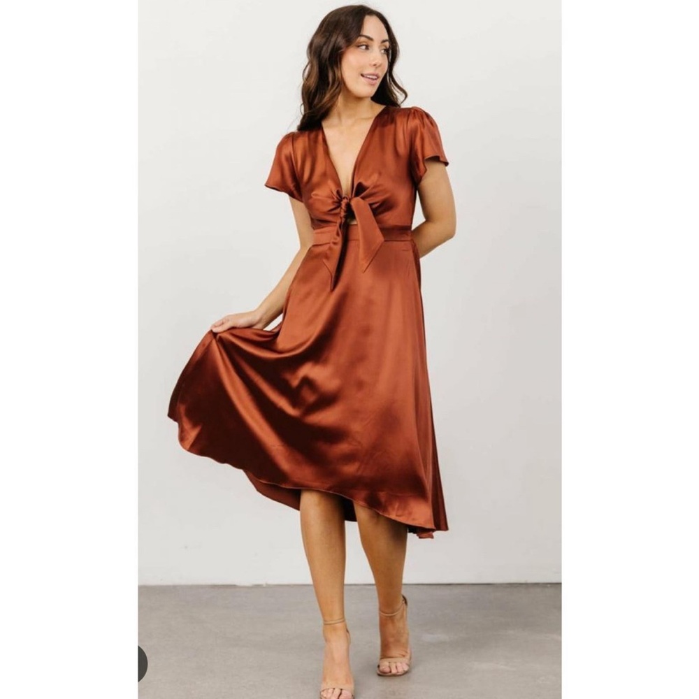 Baltic Born Womens Poppy Satin Midi Dress In Cinnamon Size L